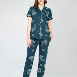 zeyo Women Floral Print Shirt & Pyjamas Set-picture-41