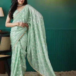 rachna Women Foil Printed Saree with Unstitched Blouse Piece image 1