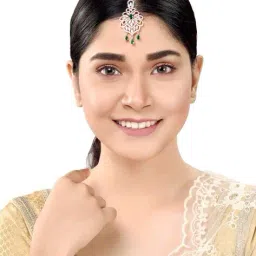 saraf rs jewellery Rose Gold Plated White AD studded Floral Mang Tikka image 1
