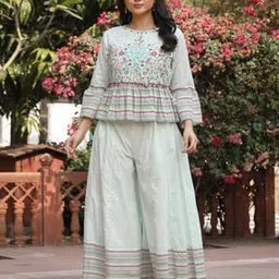 juniper Women Embroidered Top & Palazzos Co-Ord Set-picture-22