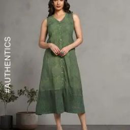 indie picks Natural Indigo Nashpal Dyed Dabu Print Cotton Front-Open Dress-picture-29