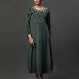 aurelia Women A-Line Dress with Embellished Yoke-picture-45
