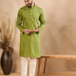 swagg india Men Regular Fit Stripes Long Kurta image 1