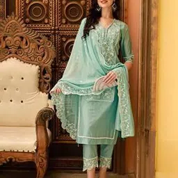 berrylicious Women Embroidered Straight Kurta with Pants & Dupatta-picture-49