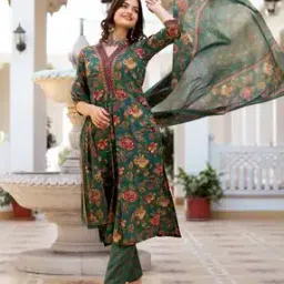 fabnex Women Floral Print Straight Kurta with Pants & Dupatta-picture-16