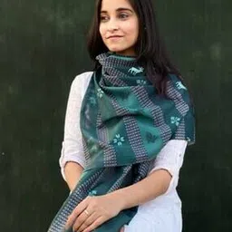 buta buti Women Leaf Print Scarf with Contras Border-picture-53