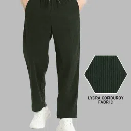 indiclub Men Ribbed Straight Track Pants with Drawstring Waist image 1