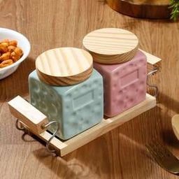 arrabi Set of 2 Storage Jars with Wooden Lid & Tray-picture-12