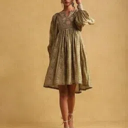 ritu kumar Relaxed Fit A-Line Dress with Embroidered Yoke-picture-23