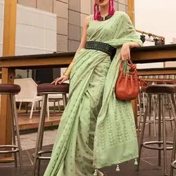 ri-wah Floral Print Saree with Contrast Zari Border-picture-41