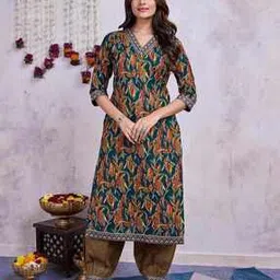 mojilaa Women Leaf Print Straight Kurta Set-picture-20
