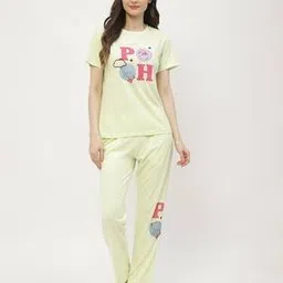 madame m secret Women Graphic Print T-Shirt & Pyjamas Set-picture-23