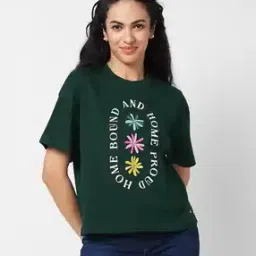 spykar Women Graphic Print Loose Fit Crew-Neck T-Shirt-picture-41