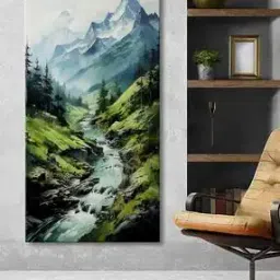 999store Nature Inspired Mountain with Lush Green Forests & Rivers Framed Canvas Wall Art Painting-picture-20
