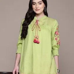 aarke ritu kumar Women Monroue Floral Embroidered A-Line Kurti with Neck Tie-Up-picture-13