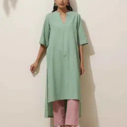 truebrowns Women Mandarin-Collar Straight Kurta Set  image 1