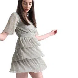 only Accordian Pleated V-Neck Fit & Flare Dress-picture-17
