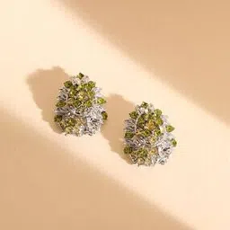 Silver-Plated Stone-Studded Stud Earrings-image-1