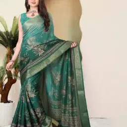Women Floral Print Saree with Contrast Border-image-0