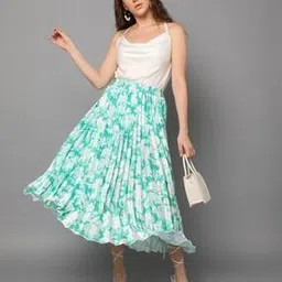 fyre rose Floral Print Flared Pleated Skirt-picture-12