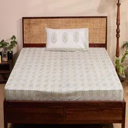 fabindia  Paisley Hand Block Cotton Printed Bed Sheet with Pillow Cover-picture-47