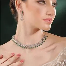priyaasi Women Silver-Plated American Diamond-Studded Necklace & Earrings Set-picture-46