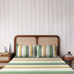 the happy pod 120 TC Striped Double Bedsheet with Pillow Covers image 1