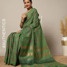 indie picks Handwoven Embroidered Eri Ahimsa Silk Saree image 1