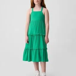 gap kids Solid Cross Back Tiered Midi Dress-picture-26