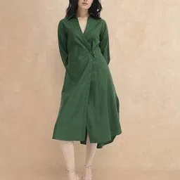 rareism Women Spread Collar-Neck Wrap Dress-picture-13