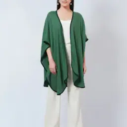first resort – ramola bachchan Front-Open Cashmere Cape with Contrast Border-picture-26