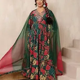 kimayra Women Leaf Print Flared Kurta with Palazzos & Dupatta-picture-29