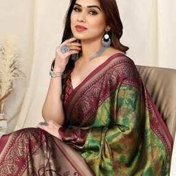 mirchi fashion Leaf Print Saree with Contrast Border-picture-19