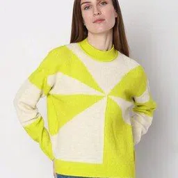 vero moda Colorblock High-Neck Pullover with Full Sleeves-picture-21