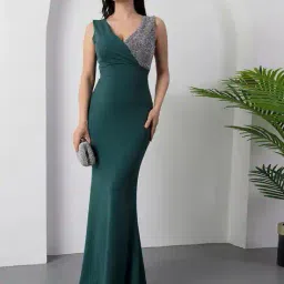 thapnath Women Embroidered V-Neck Bodycon Dress image 1