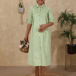 easy mom Women Fit & Flare Dress with Spread Collar image 1