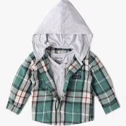 playday Boys Checked Regular Fit Hooded Shirt-picture-48