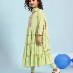 biba Girls Embroidered Flared Kurta with Churidar & Dupatta-picture-53