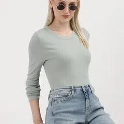 calvin klein jeans Women Ribbed Regular Fit Round-Neck T-Shirt-picture-35