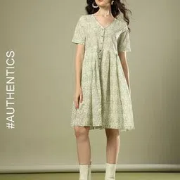 indie picks Handblock Print Pleated Cotton Dress-picture-22