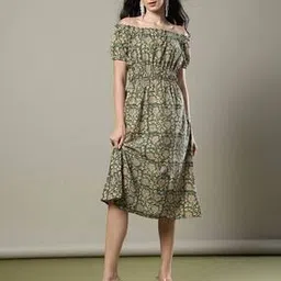 indie picks Handblock Print Elasticated Cotton Dress-picture-23