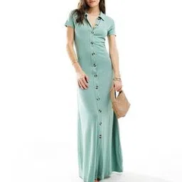 asos design Collared Linen Look Maxi Tea Dress with Button Front-picture-50