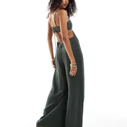 asos design Satin Corset Detail Cut-Out Wide-Leg Chiffon Jumpsuit image 1