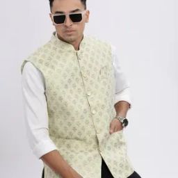 showoff Men Leaf Woven Slim Fit Nehru Jacket-picture-12