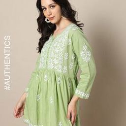 indie picks Women Hand Embroidered Lucknowi Chikankari Flared Short Kurti-picture-27