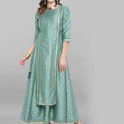 janasya Floral Print Gown Dress with Waist Tie-up-picture-44