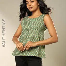 indie picks Sanganer Handblock Print Cotton Top-picture-33