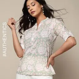indie picks Handblock Print Straight Cotton Top-picture-20