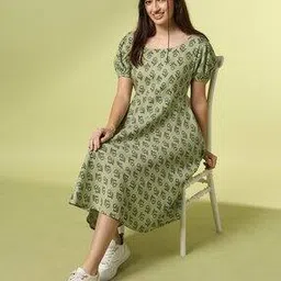 acai Women Floral Print Cambric Cotton A-Line Dress-picture-43