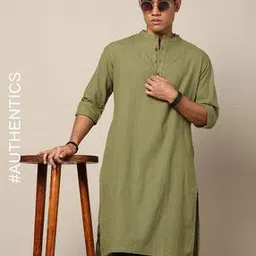 Striped Regular Fit South Cotton Kurta-image-77